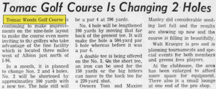 Tomac Woods Golf Course - Apr 21 1967 Article (newer photo)